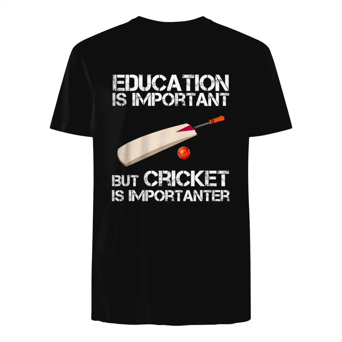 Education Is Important But Cricket Is Importanter T-Shirt T-Shirt in Black - back view