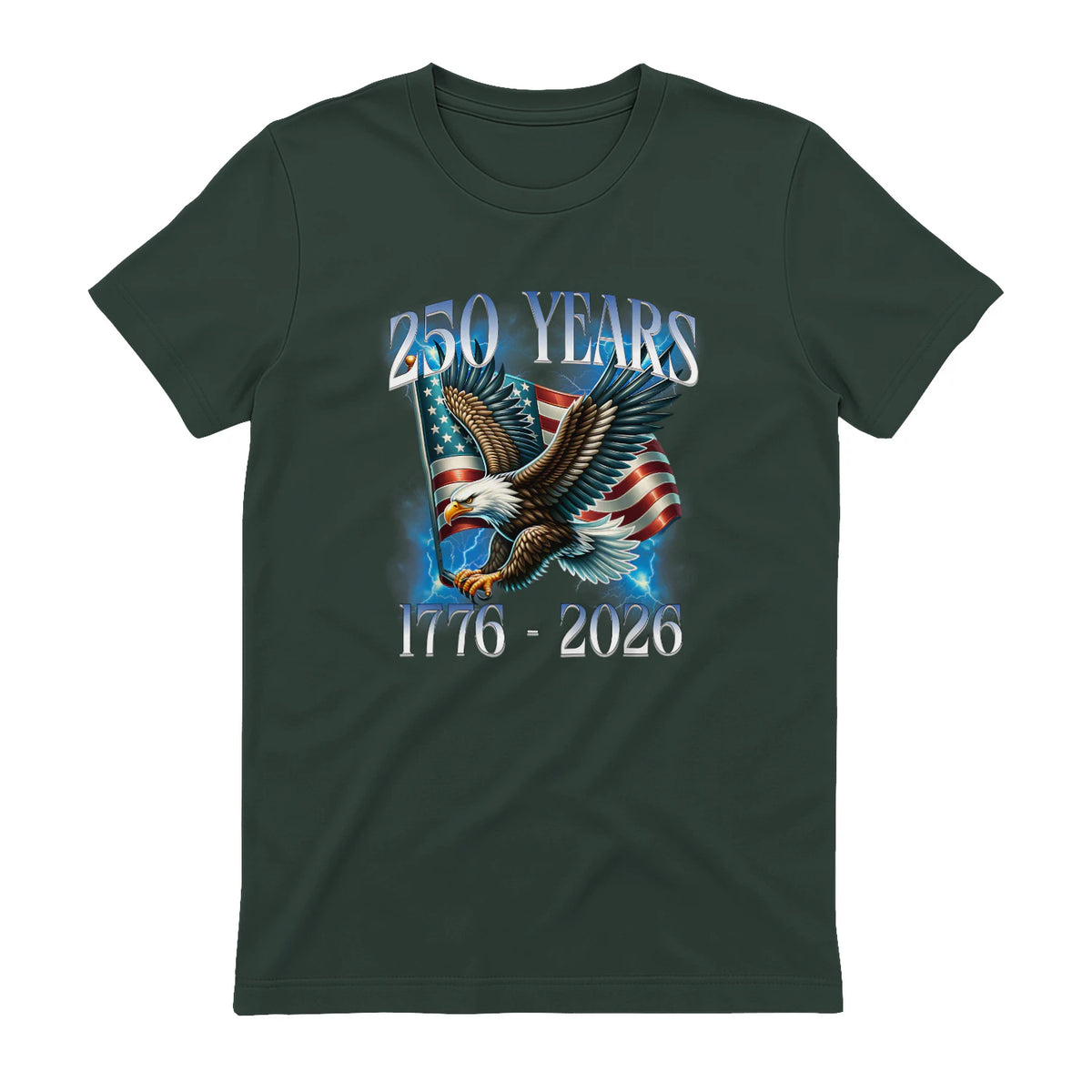 Eagle and Flag Anniversary Birthday T-Shirt in Forest Green - back view