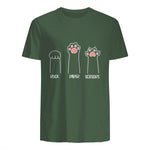 Introvert Cat Animal Rescue Pet Lover Apparel Rock Paper Scissors Hand Game Cute Paw Funny Cat T-Shirt in Military Green - back view