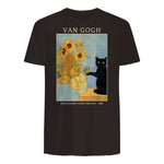 Funny Cat & Sunflowers Van Gogh Art Parody Vintage T-Shirt in Dark Chocolate - back view