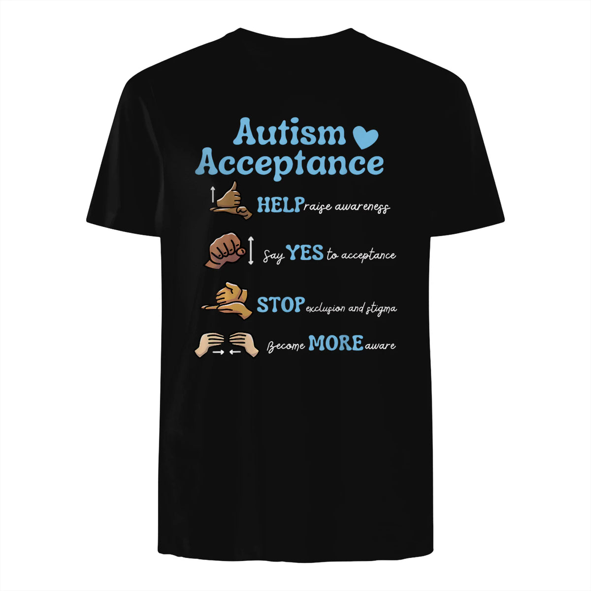 Autism Awareness Acceptance Hand Sign Language SPED Teacher in Black - back view
