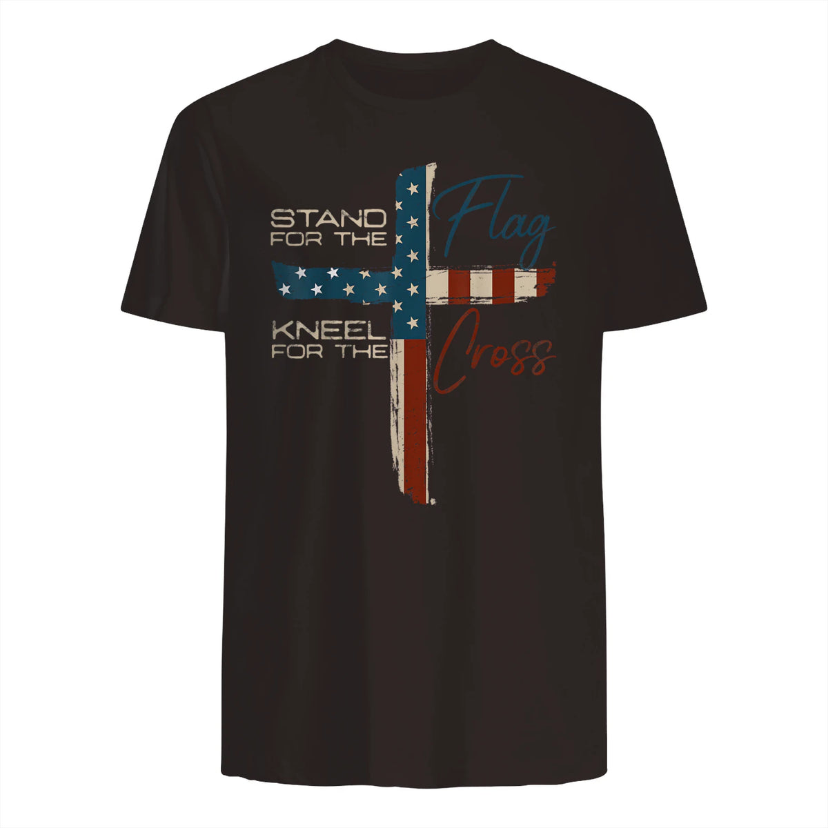 USA Flag Religious Quote Fourth of July Christian Faith T-Shirt in Dark Chocolate - back view