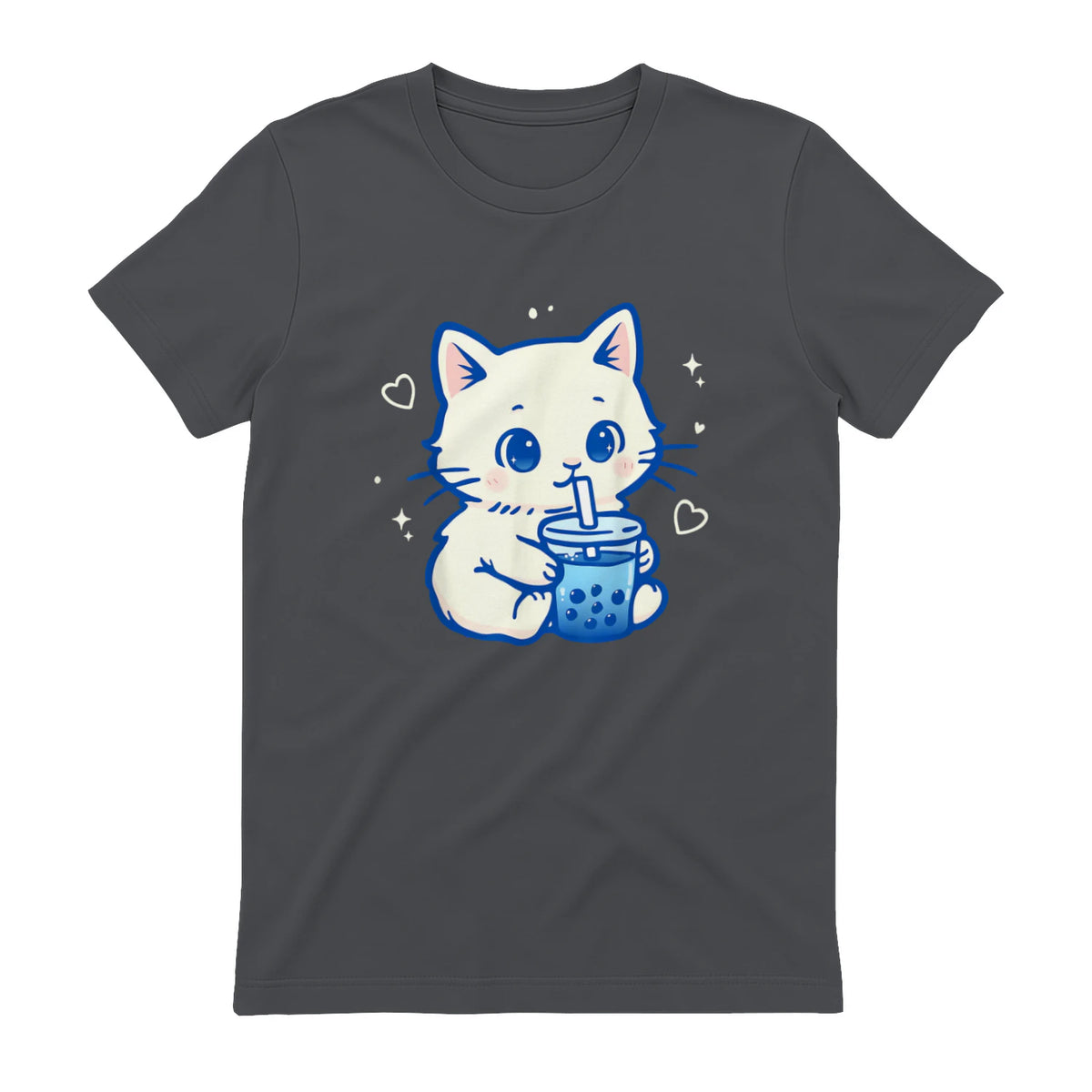 Kawaii Cat Boba Japanese Cute Aesthetic Anime Girls Teens T-Shirt in Charcoal - back view