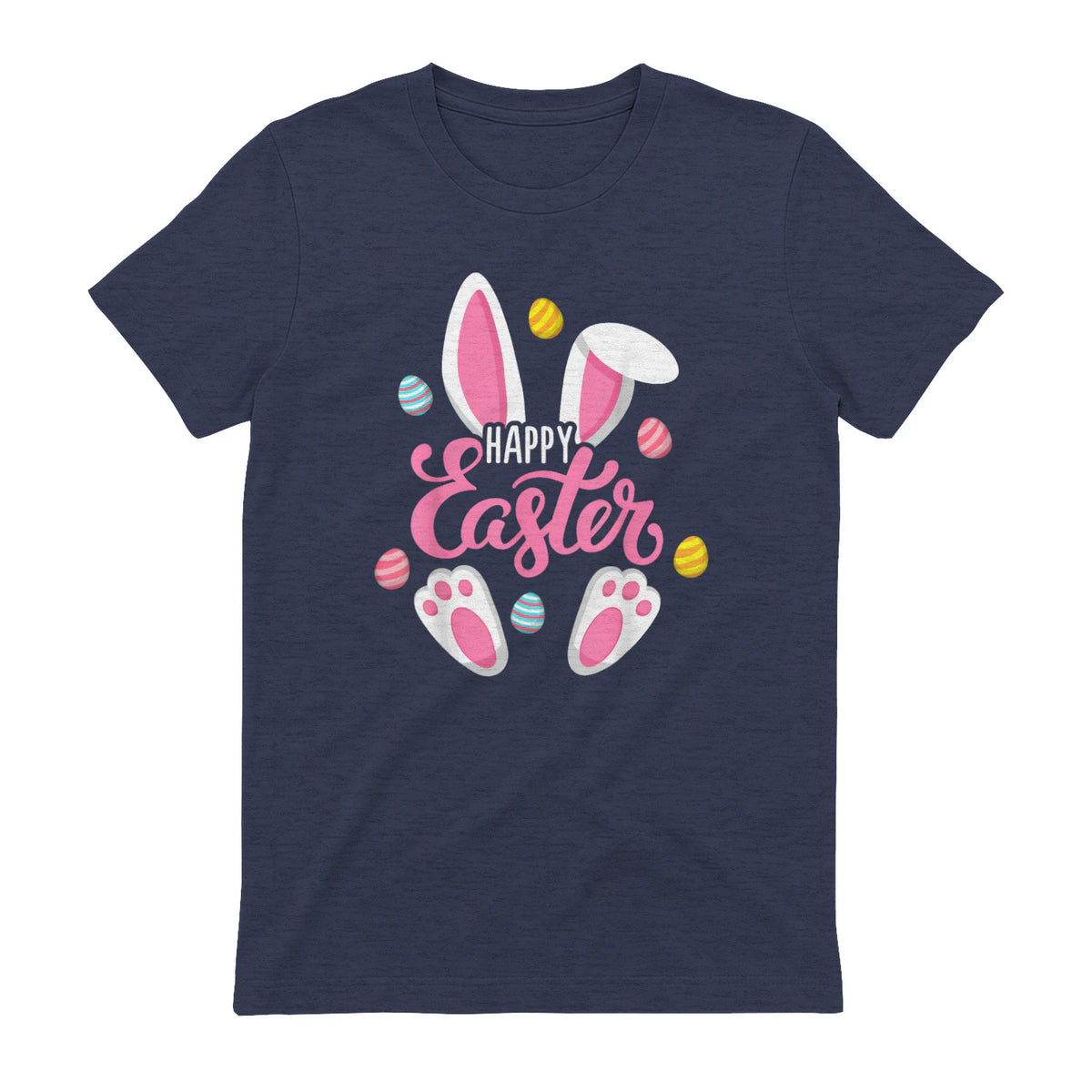 Happy Easter Bunny Women Girls Rabbit Easter Egg Hunt Funny in Heather Navy - back view