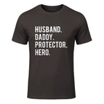 Husband daddy protector hero T Shirt cool father dad tee in Dark Chocolate - front view