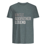 Funny Uncle Godparent Hero Message Uncle Godfather Legend For A Favorite Uncle Family Baptism T-Shirt - Black, Sm in Dark Heather - back view