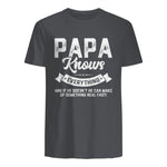 Papa Knows Everything Funny Father's Day Gift T-Shirt in Charcoal - back view