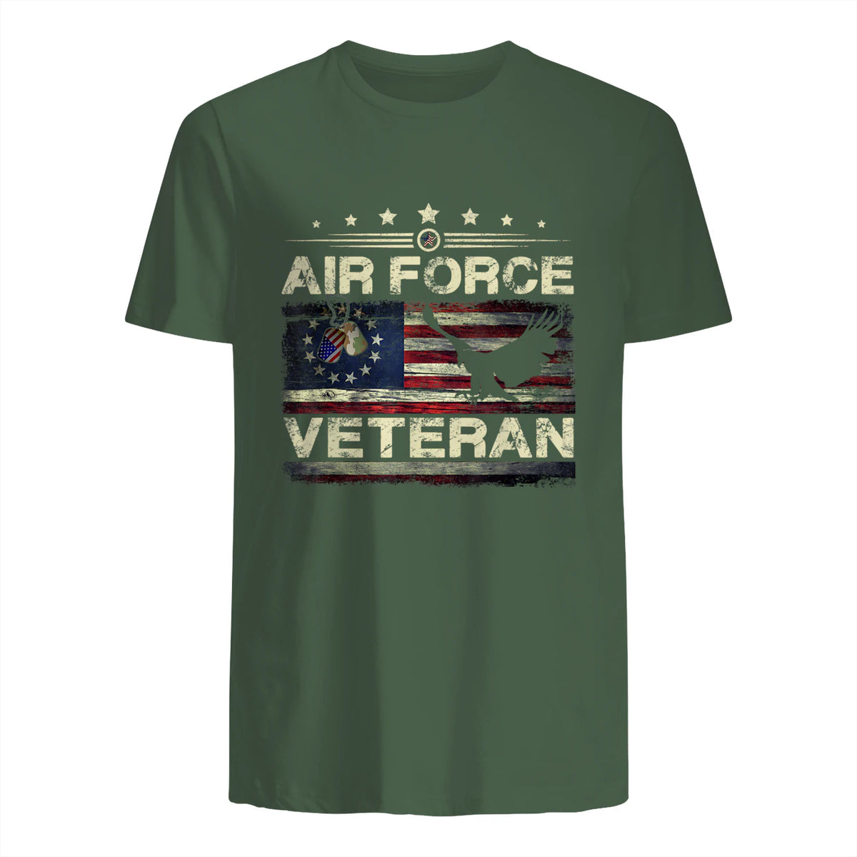 Veteran US Air Force TShirt - American Betsy Ross Flag T-Shirt in Military Green - back view