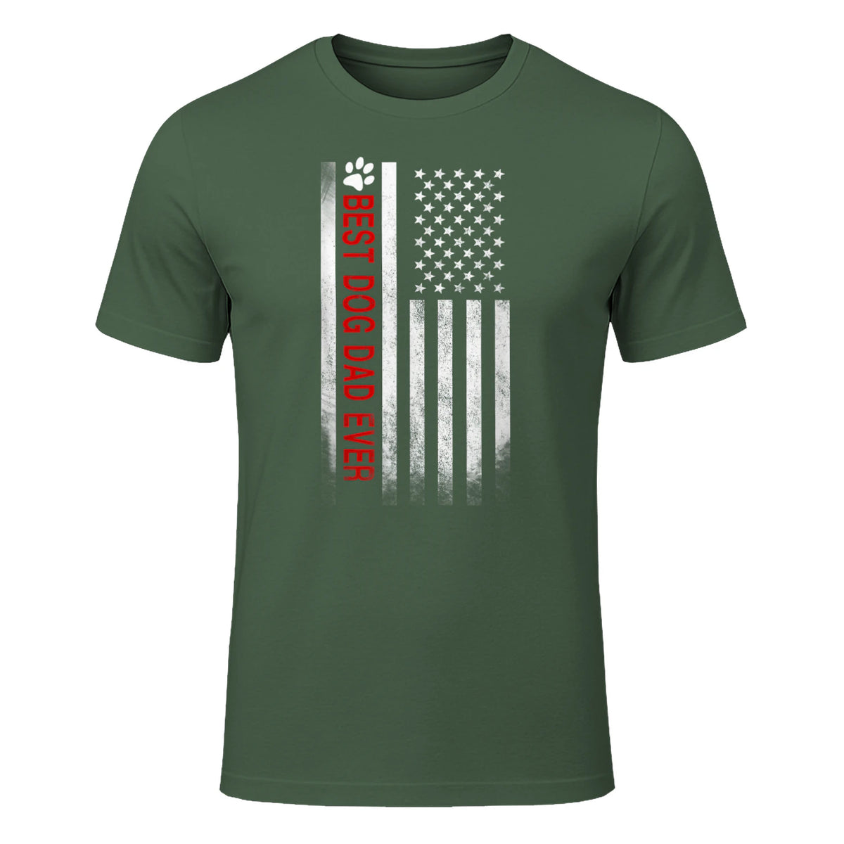 Best Dog Dad Ever American Flag Gift for Best Father in Military Green - front view