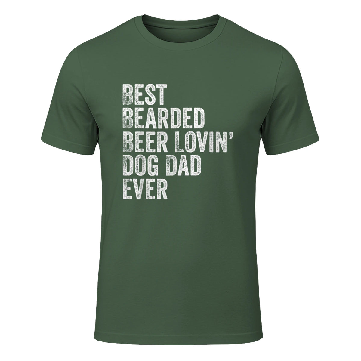Best Bearded Beer Lovin Dog Dad T-Shirt Pet Lover Owner Gift in Military Green - front view