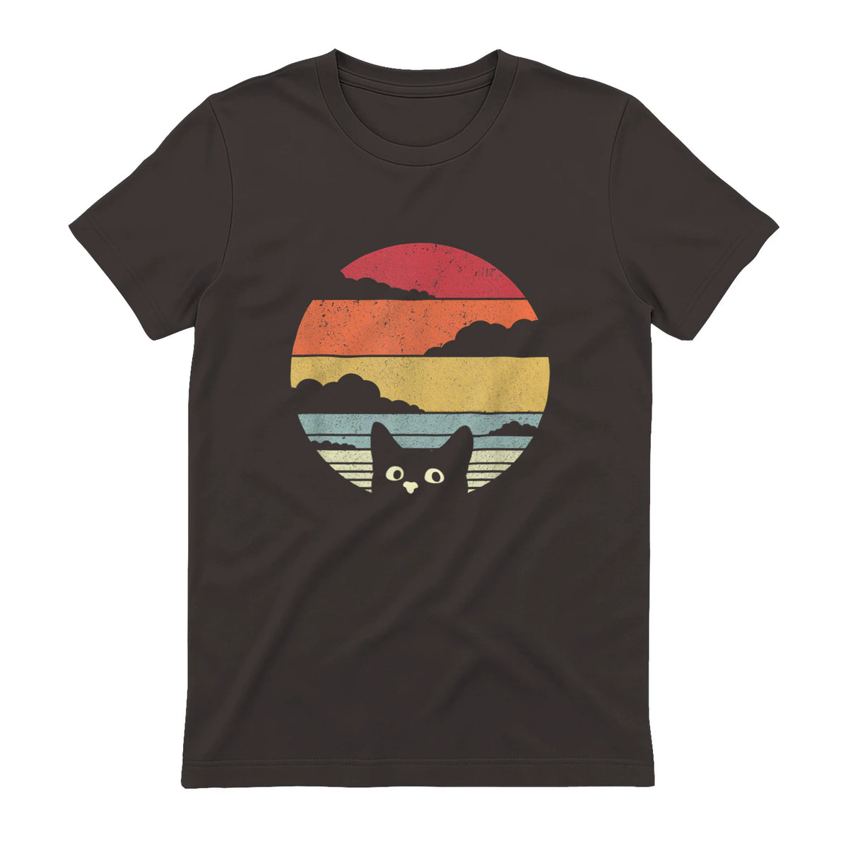 Pack A Punch Women's Retro Cat Graphic T-Shirt - Black, Short Sleev in Dark Chocolate - back view