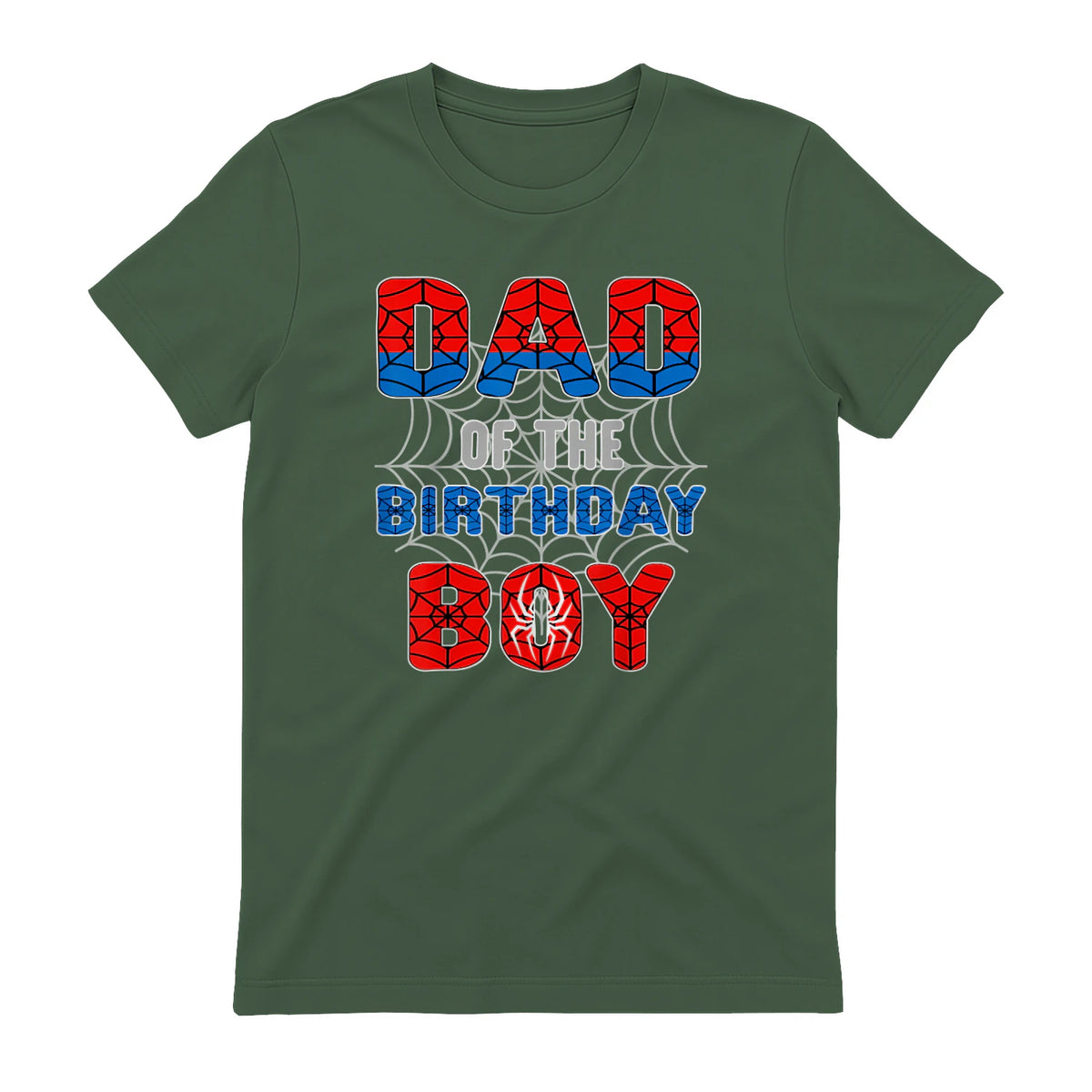 Birthday Boy Dad Spider Web T-Shirt in Military Green - back view