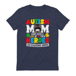 Autism Mom Raising Hero Messy Bun Autism Awareness in Heather Navy - back view