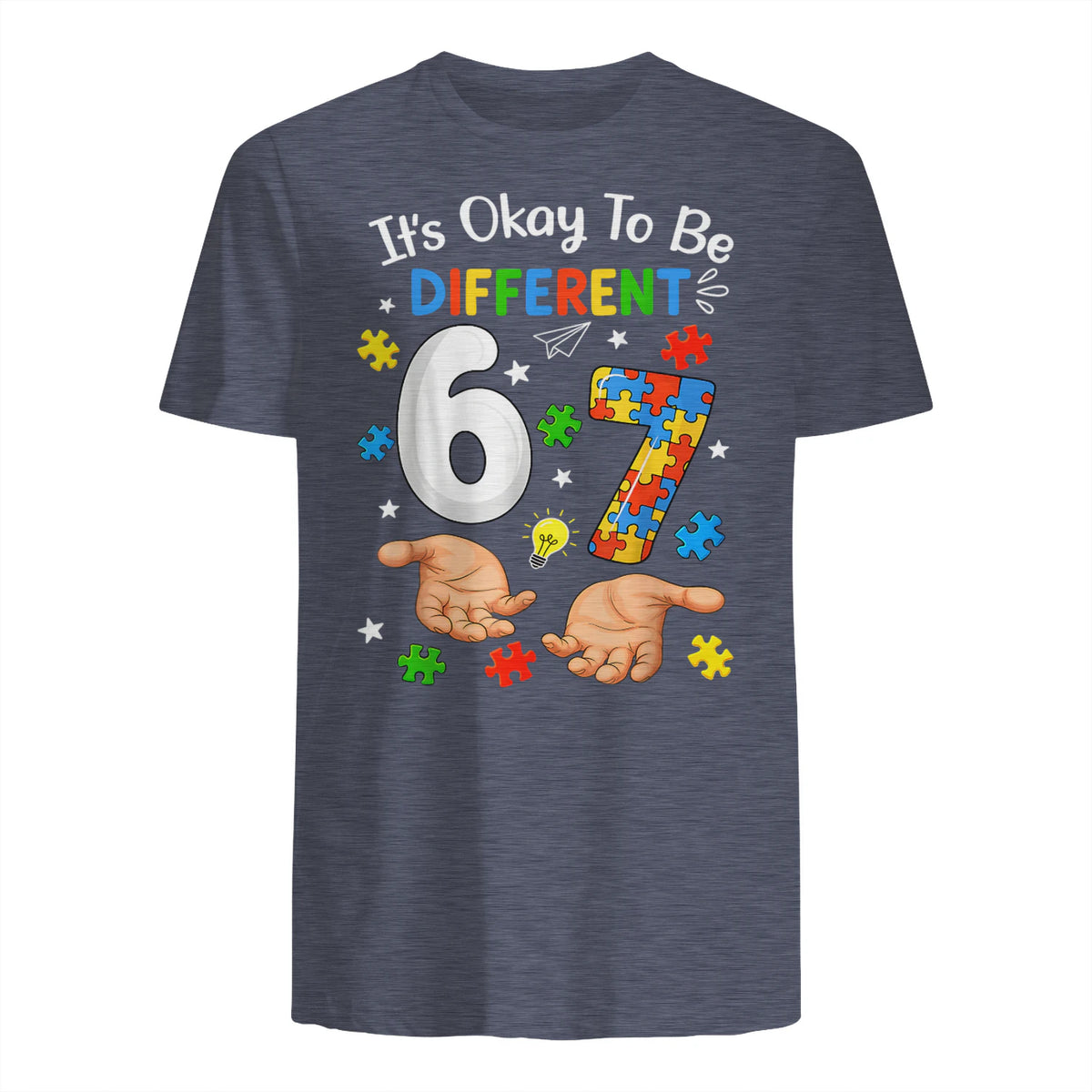 Six Seven Autism Awareness T-Shirt in Heather Navy - back view
