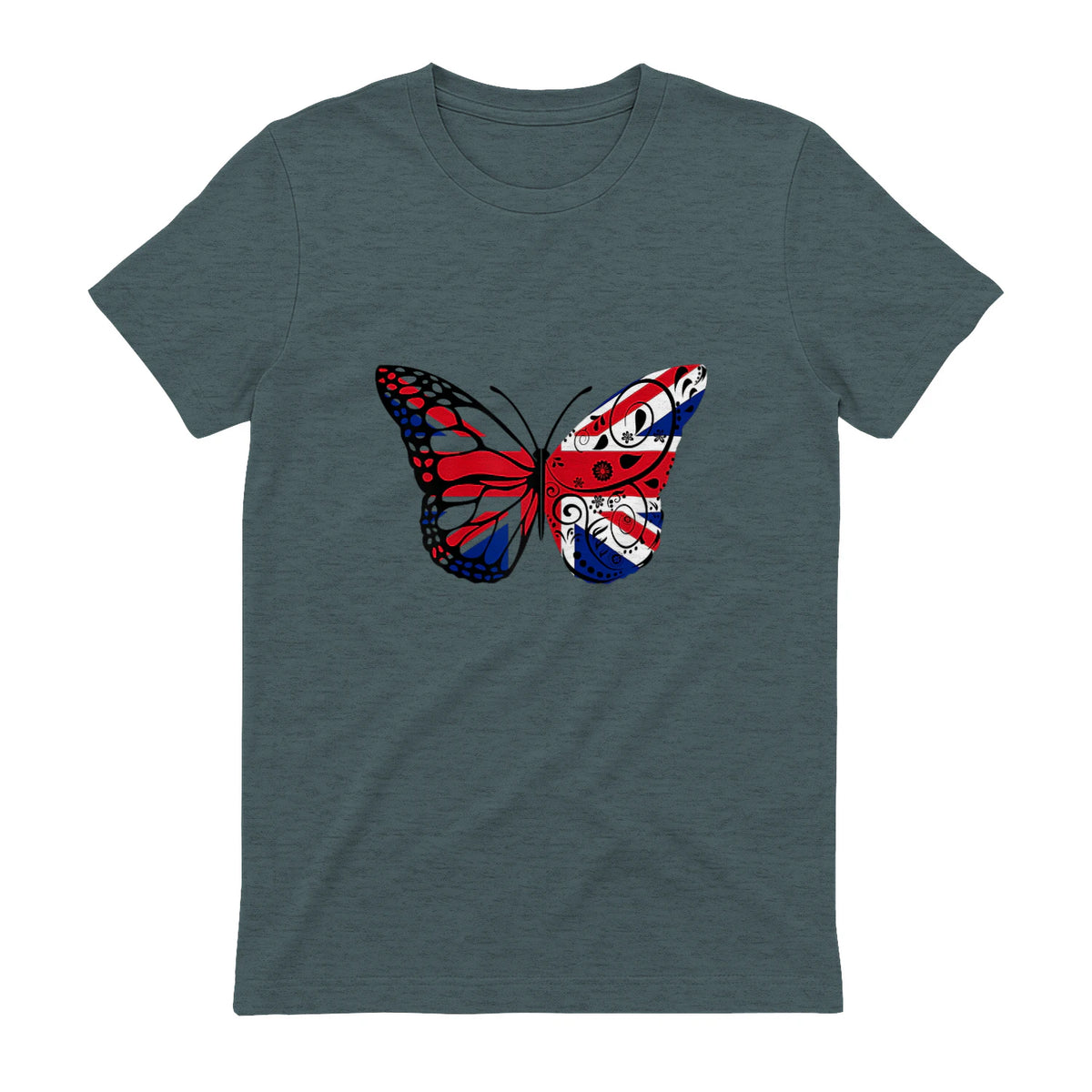 Union Jack Butterfly Butterflies Flag Wings British UK Flag in Dark Heather - back view