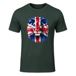 Union Jack UK Flag Lion Face Great Britain Union Jack Flag in Forest Green - front view