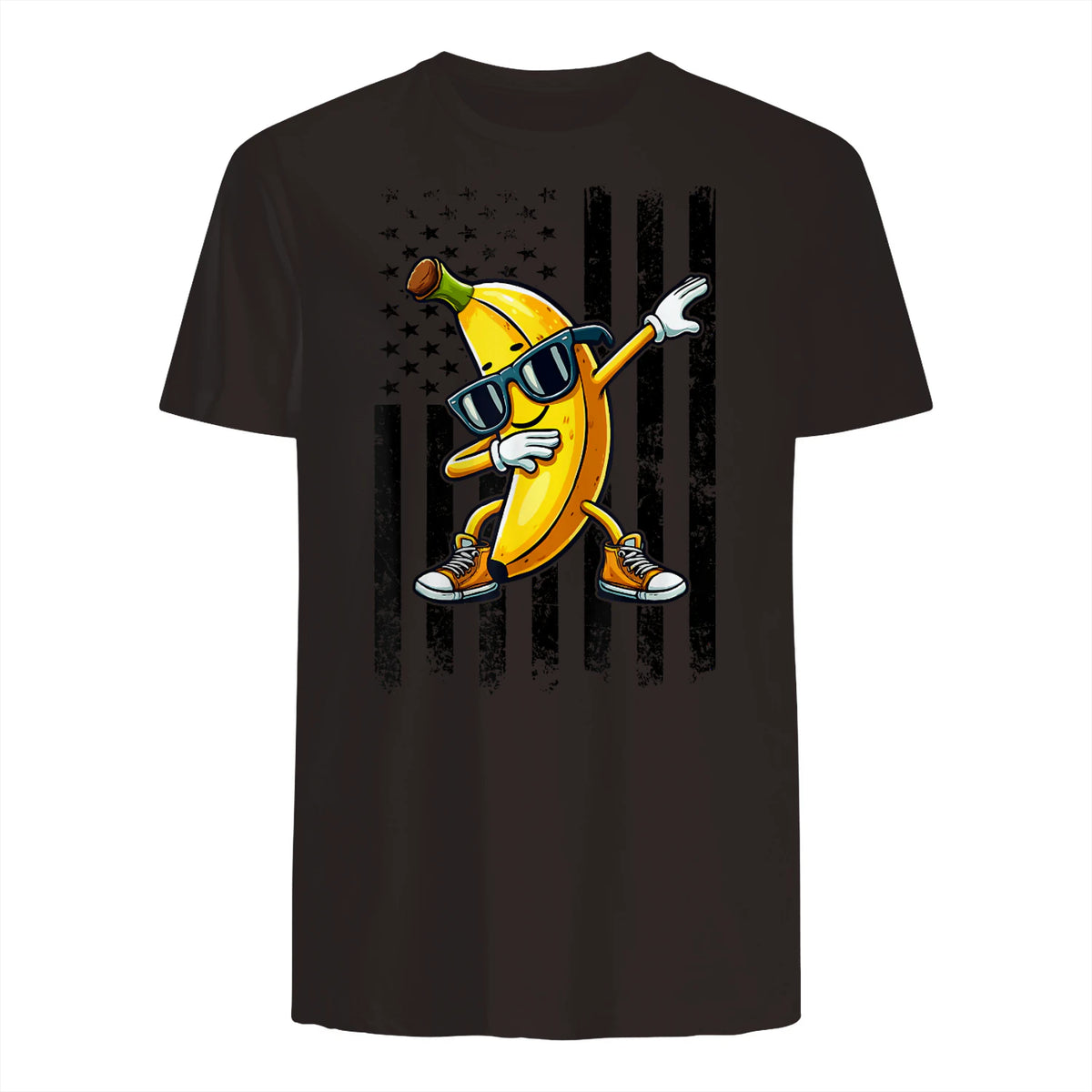 Dabbing Banana Retro American Flag Banana Lover Boys Kids T-Shirt in Dark Chocolate - back view