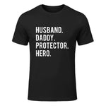 Husband daddy protector hero T Shirt cool father dad tee in Black - front view