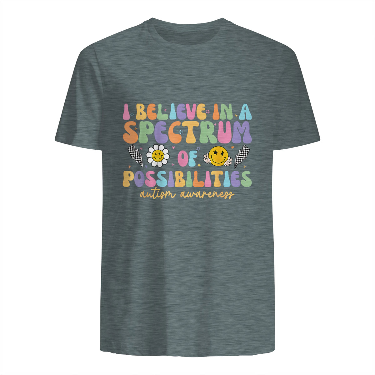 I Believe in A Spectrum of Possibilities Autism Awareness in Dark Heather - back view