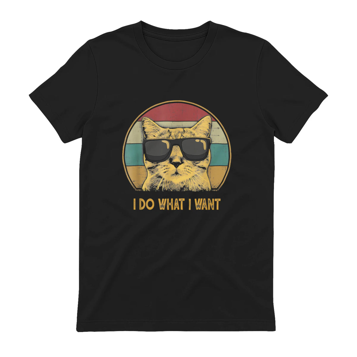 Retro I do What I Want cat Funny cat Lover T-Shirt Small in Black - back view