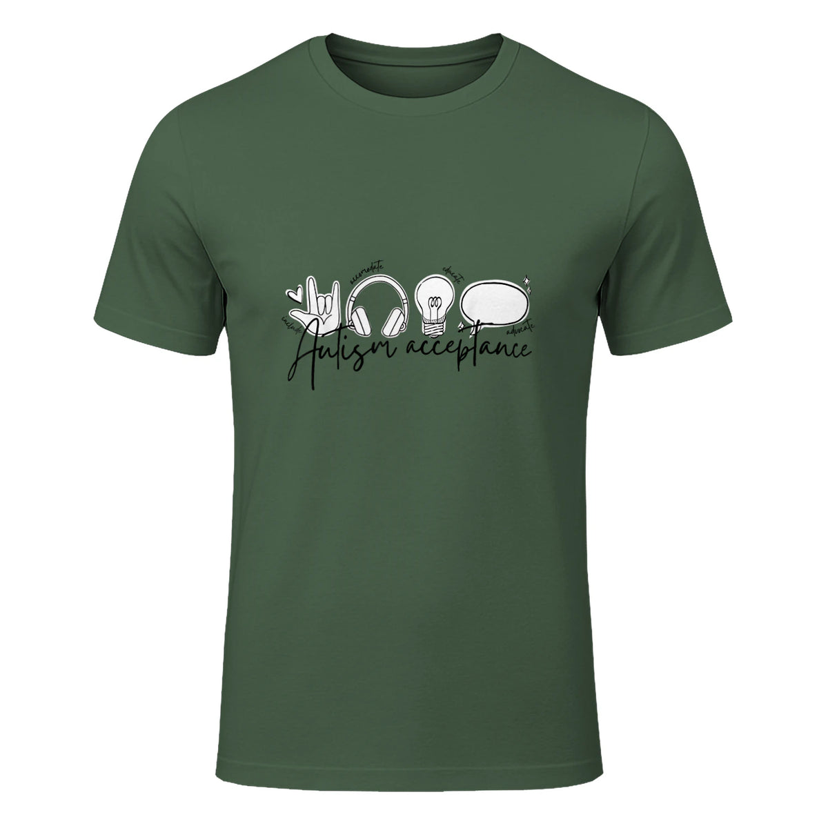 Autism Awareness Acceptance Shirt Support Mom Women Kid in Military Green - front view