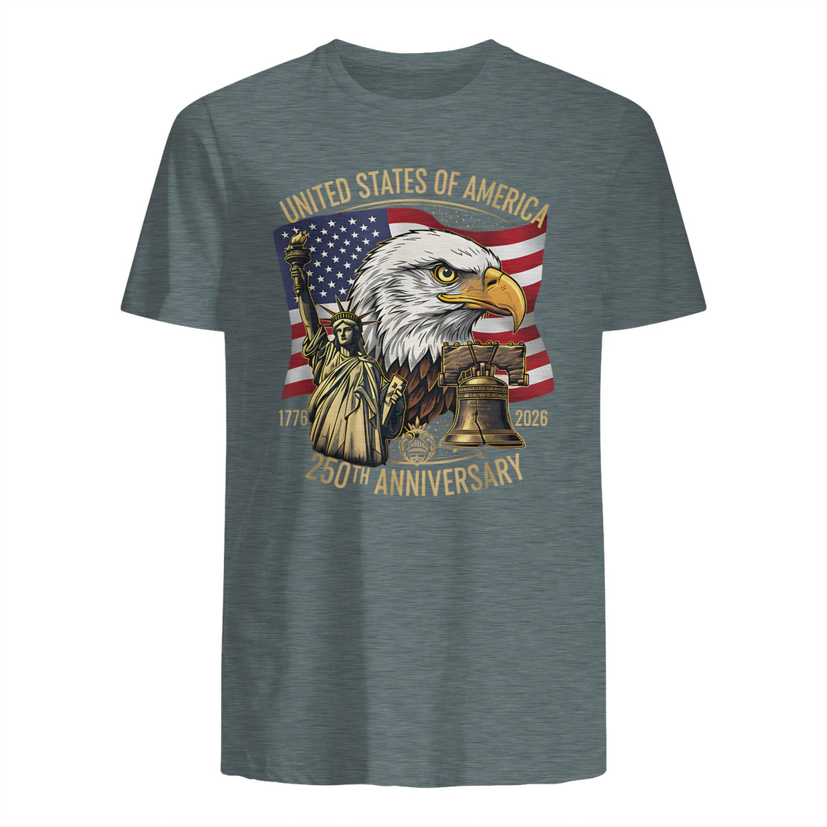 Anniversary Eagle Liberty Bell T-Shirt in Dark Heather - back view