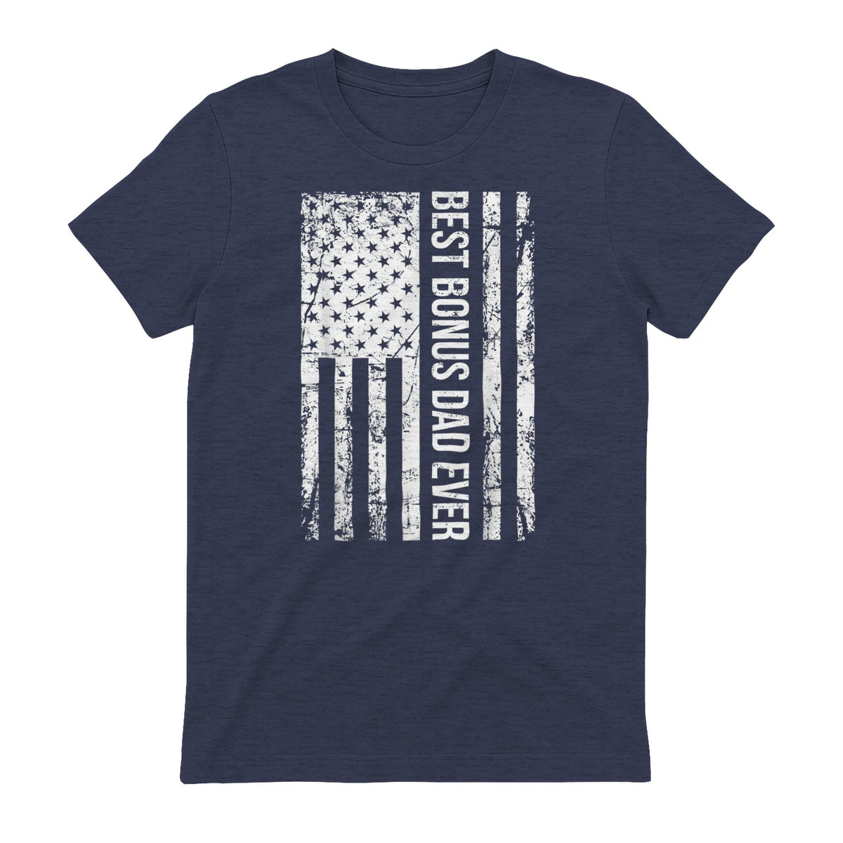 Step Dad Best Bonus Dad Ever For Stepdad American Flag in Heather Navy - back view