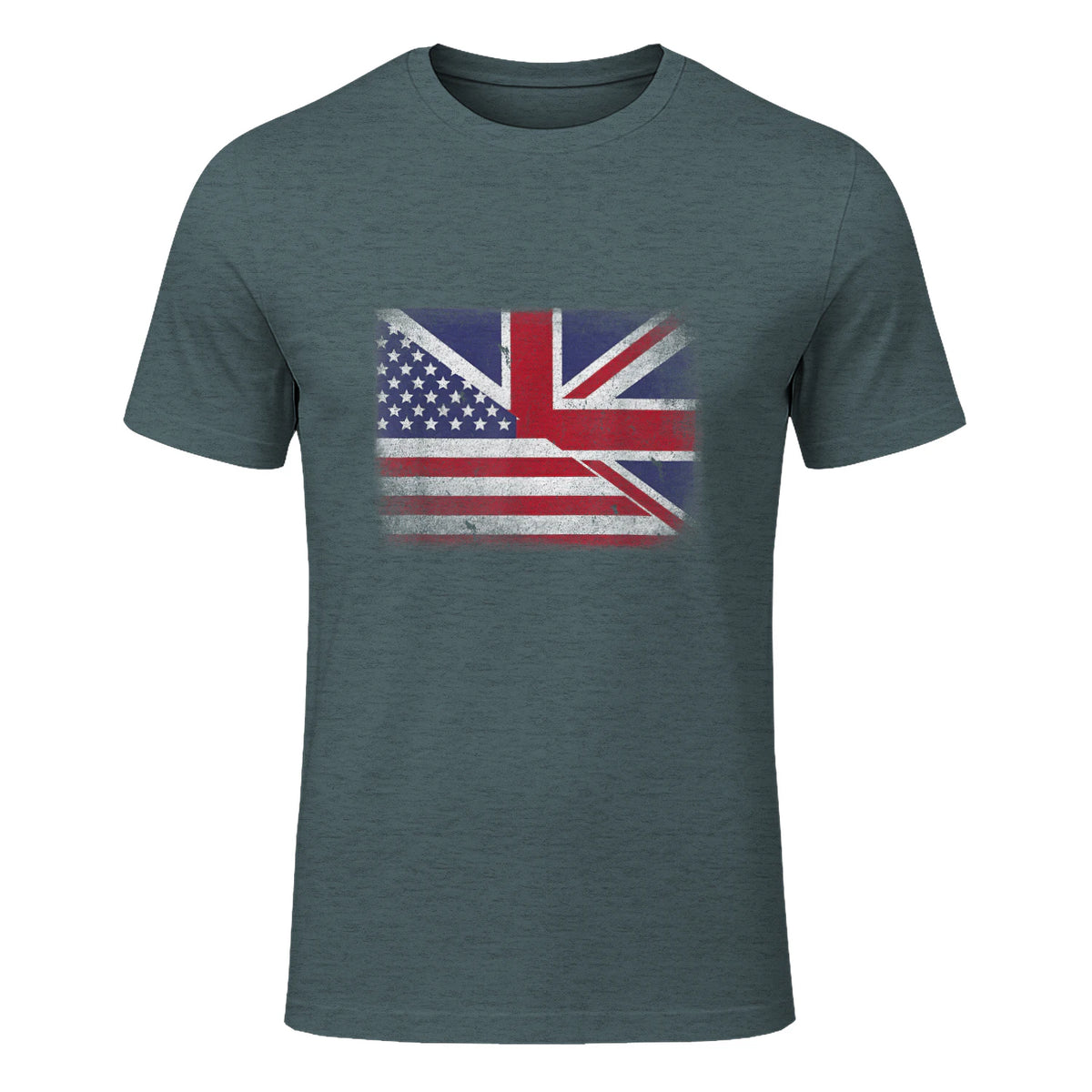 Vintage Half American Half British Flag Great Britain USA T-Shirt in Dark Heather - front view