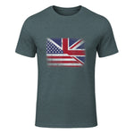Vintage Half American Half British Flag Great Britain USA T-Shirt in Dark Heather - front view