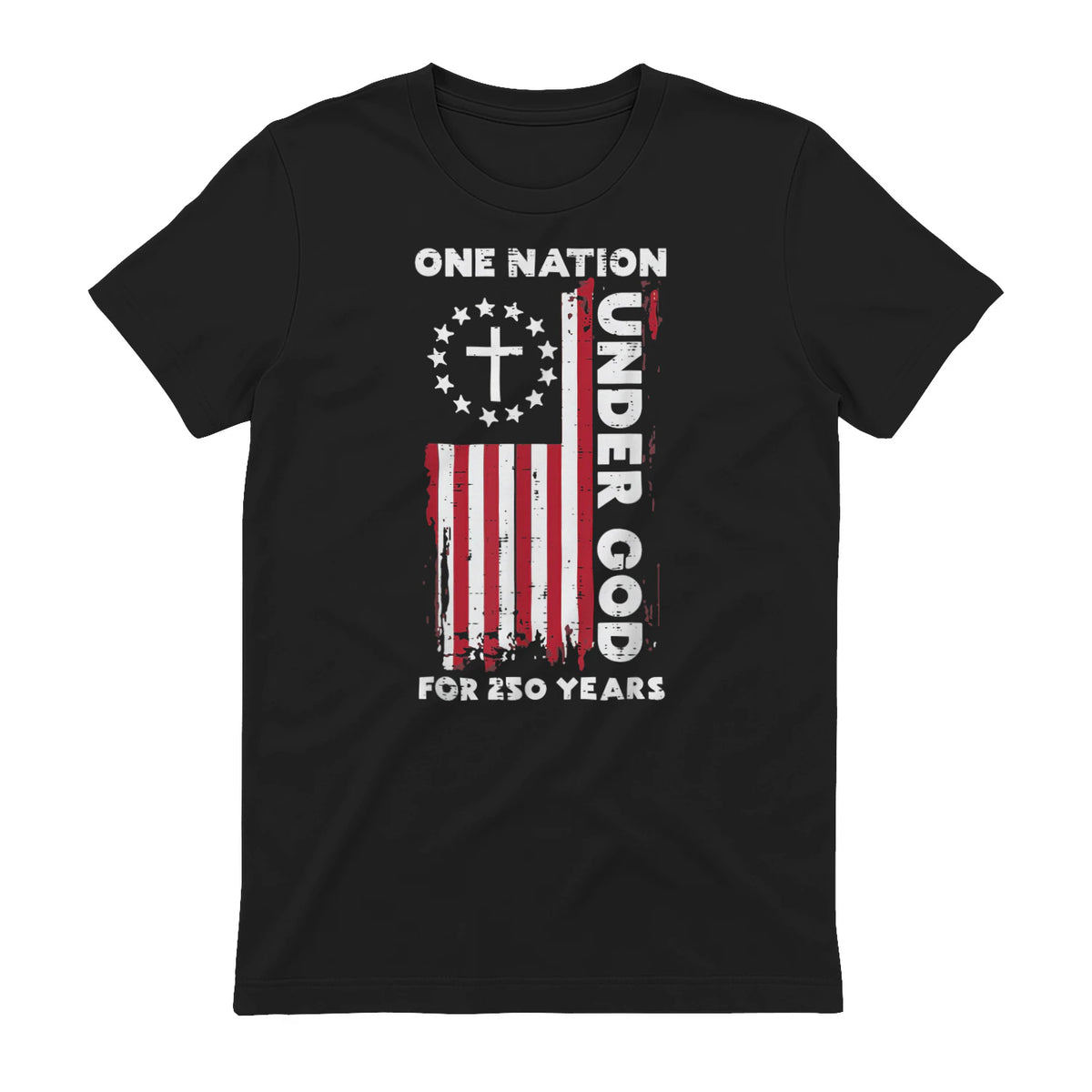 Christian American Flag Anniversary T-Shirt in Black - back view