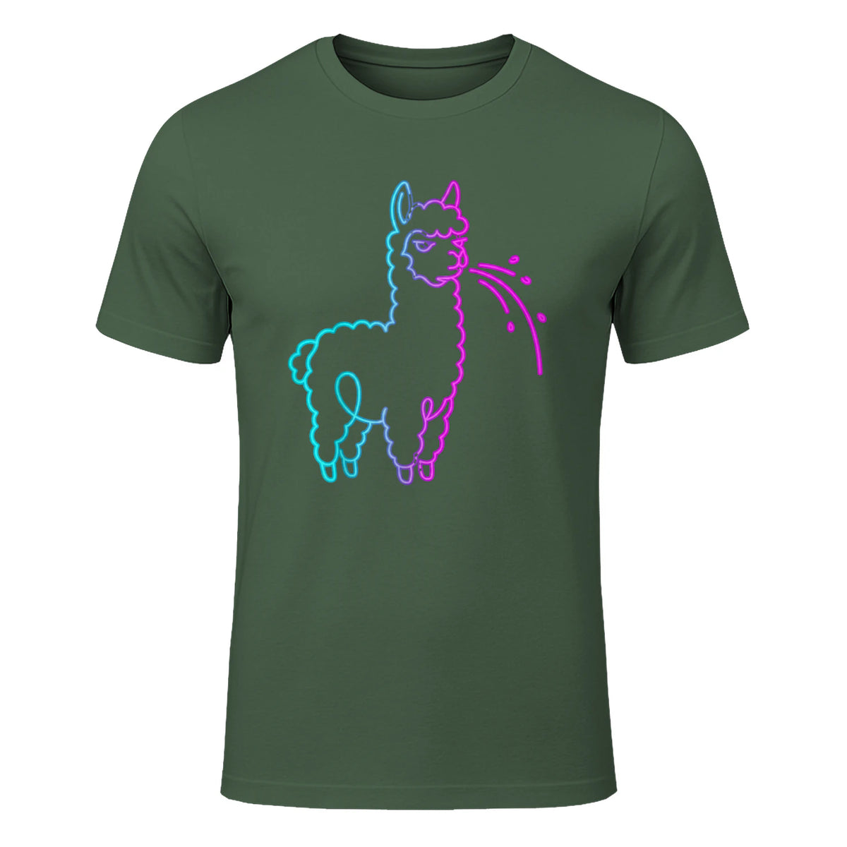 Fluff Around and Find Out Funny Fluffy Spitting Lama in Military Green - front view
