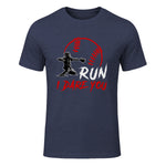 Run Steal I Dare You Humor Baseball Catcher Vintage T-Shirt in Heather Navy - front view