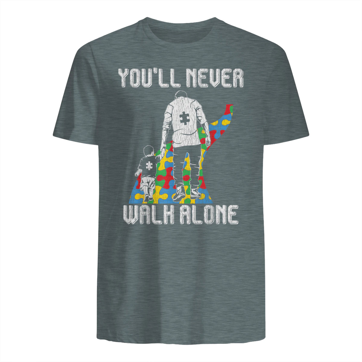 Vintage Father Son Family Autistic Kids Autism Awareness Dad in Dark Heather - back view