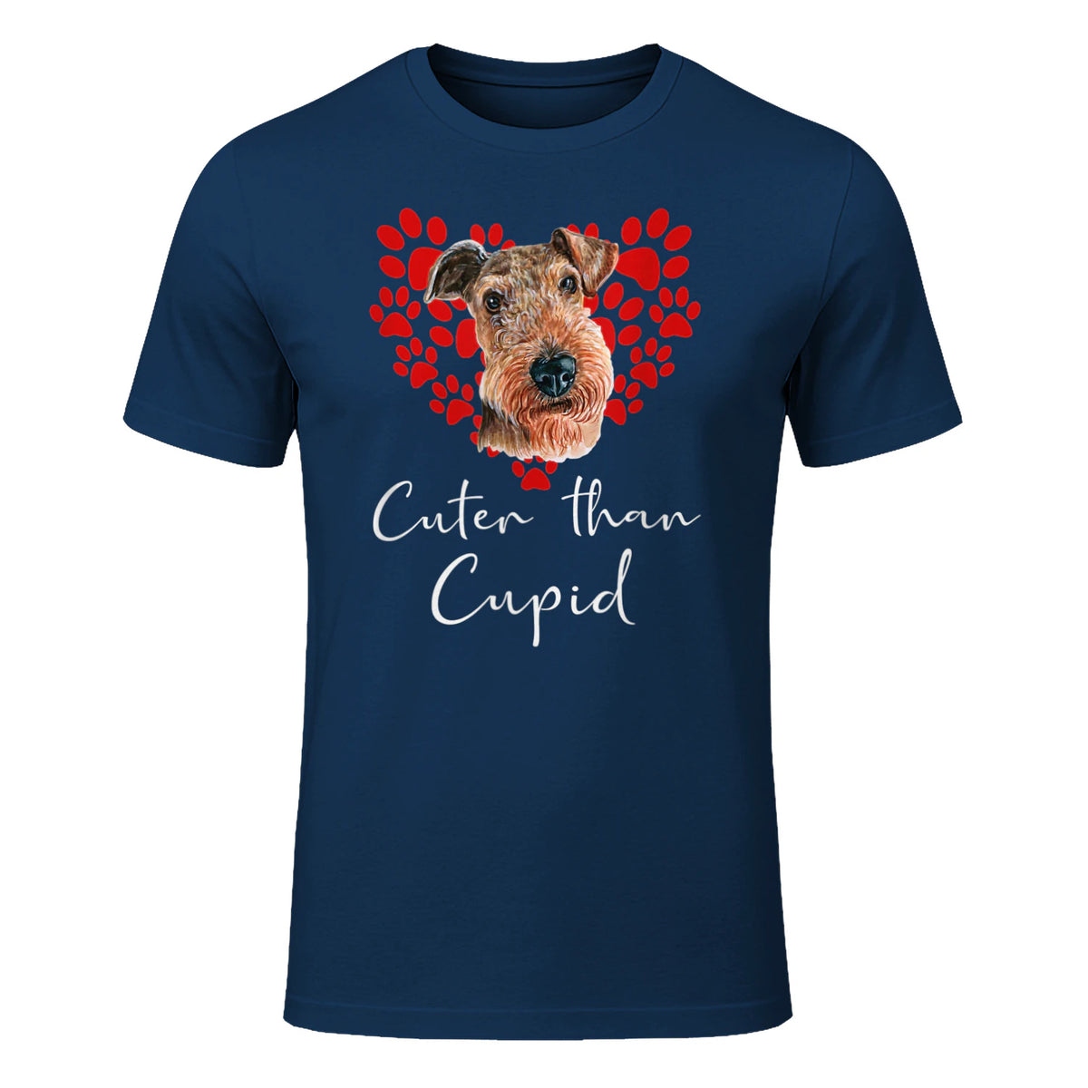 AIREDALE TERRIER Cuter Than Cupid Disant Saint Valentin in Navy - front view