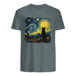 Starry Night Cat Lover T-Shirt in Dark Heather - back view