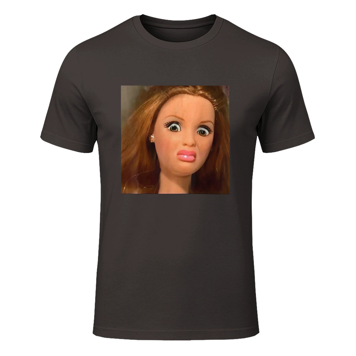Funny Doll Face Meme Expression Hilarious Sarcastic in Dark Chocolate - front view