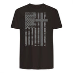 (Art) American Flag Christian Faith Cross Patriotic T-Shirt in Dark Chocolate - back view