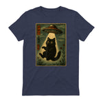 Vintage Japanese Cat Alien Cat Mom UFO Abduction Graphic T-Shirt in Heather Navy - back view
