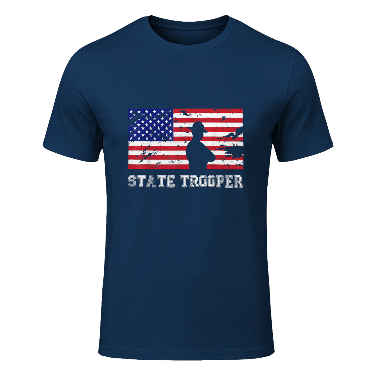 State Trooper USA Flag T-Shirt Gift T-Shirt in Navy - front view