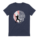 Philippians Four Thirteen Baseball Player Graphic with Bible Verse T-Shirt in Heather Navy - back view