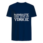 Funny Yoga Pun Introvert Saying Namaste Home with My Yorkie in Navy - back view