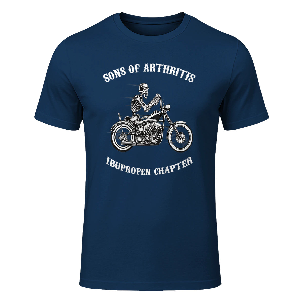 Sprüchewerkstatt Sons mit Arthritis Ibuprofen Chapter Motorradfahrer für Herren, Schwarz, in Navy - front view