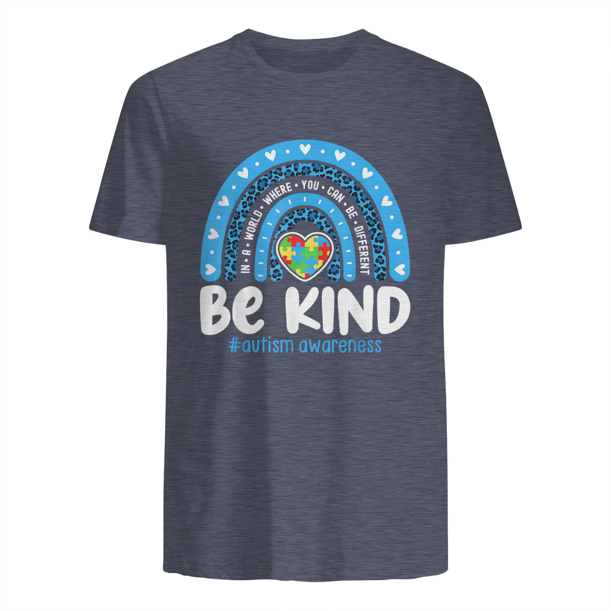 In April We Wear Blue Autism Ribbon T-Shirt in Heather Navy - back view