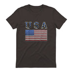 USA American Flag United States US Patriotic T-Shirt in Dark Chocolate - back view