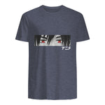 Anime in Japanese Characters Kawaii Eyes Face Short Sleeve in Heather Navy - back view