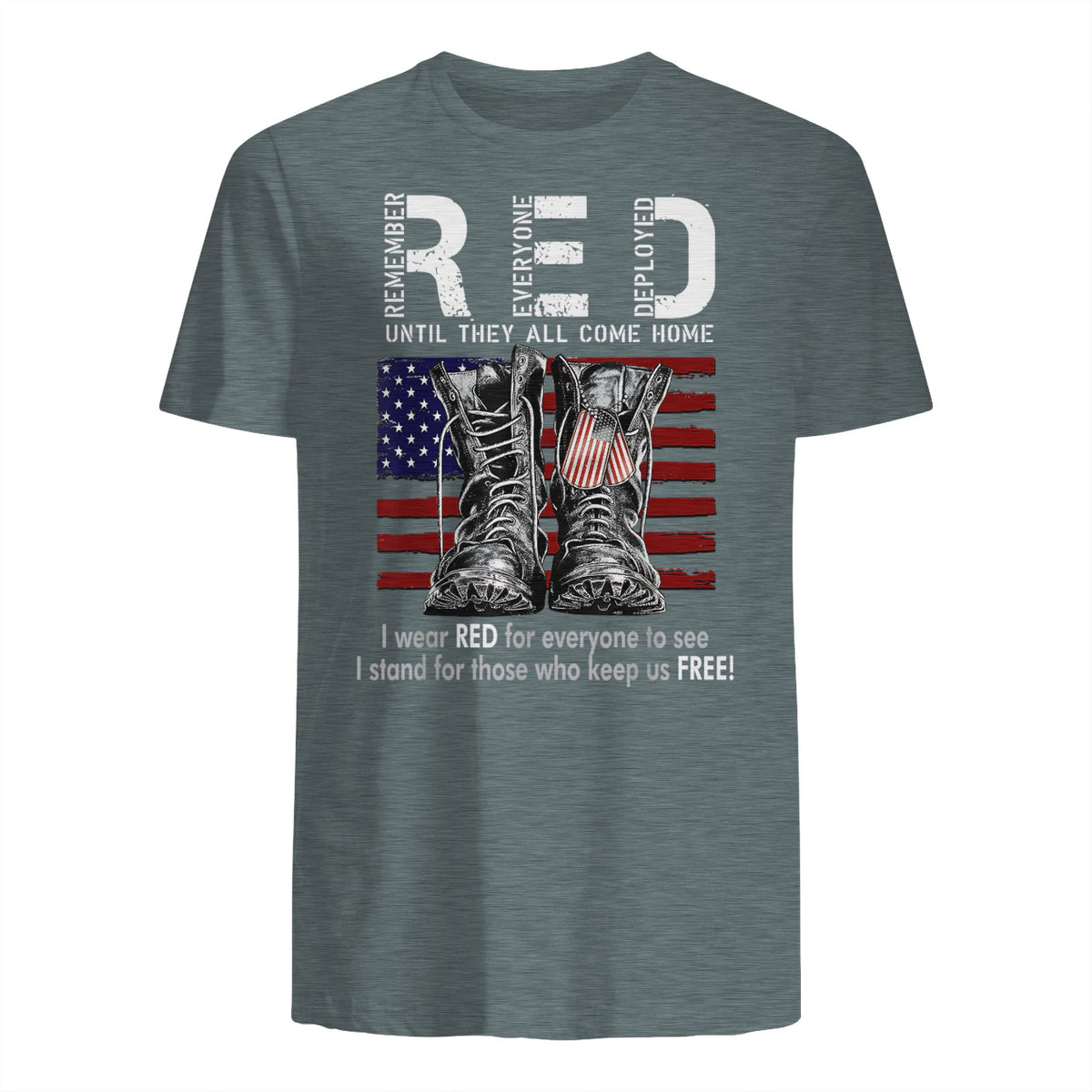 On Friday We Wear Red Military R.E.D Friday Military Remember Everyone Deployed Unisex-Adults US Flag T-Shirt Black Smal in Dark Heather - back view