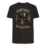 Vintage Rock Skull American Flag Guitar Retro Rock and Roll T-Shirt in Dark Chocolate - back view