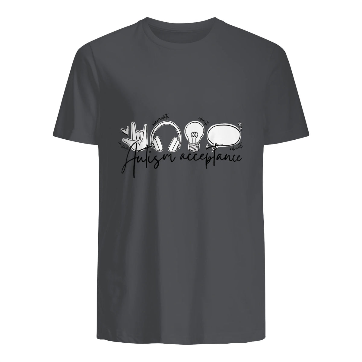 Autism Awareness Acceptance Shirt Support Mom Women Kid in Charcoal - back view