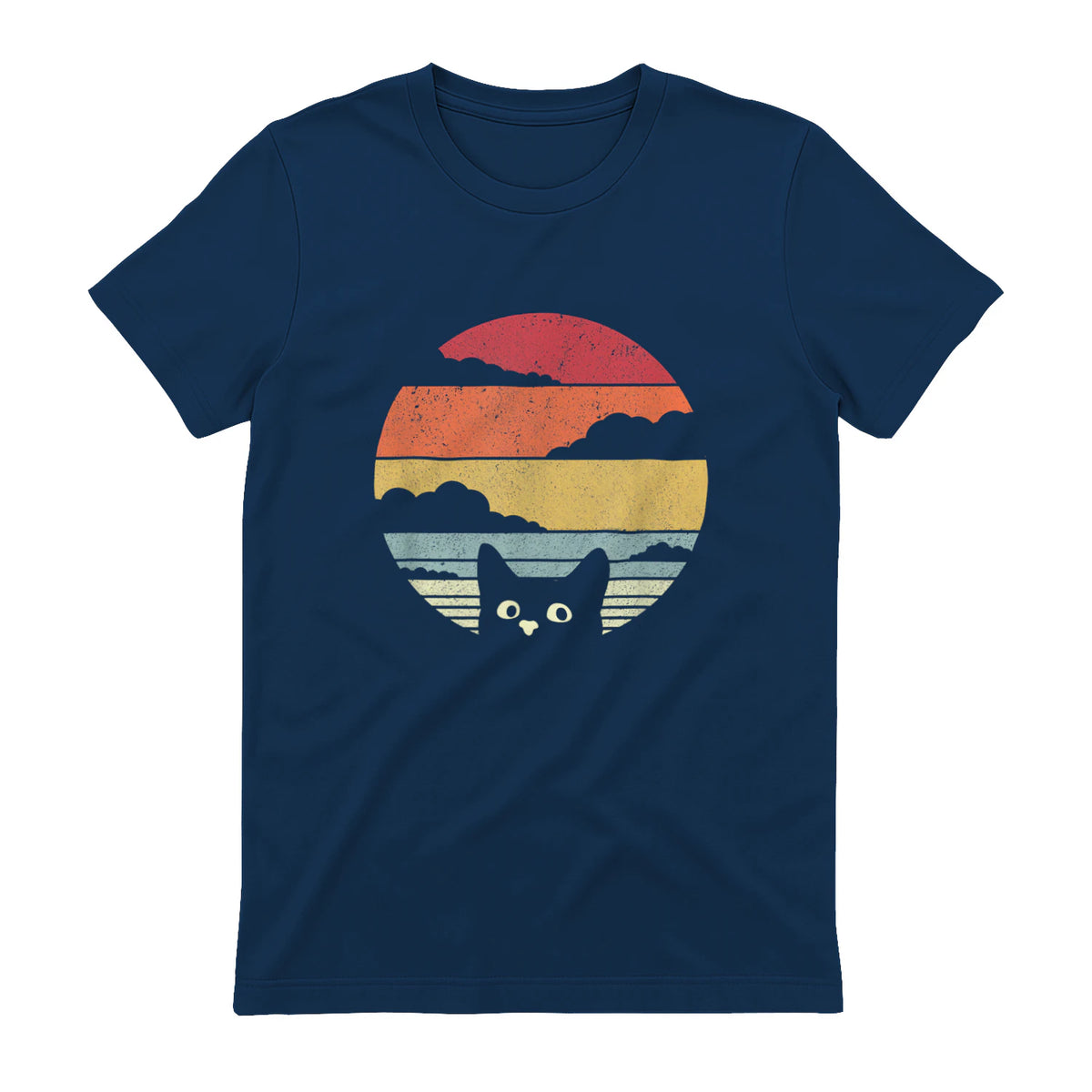 Pack A Punch Women's Retro Cat Graphic T-Shirt - Black, Short Sleev in Navy - back view