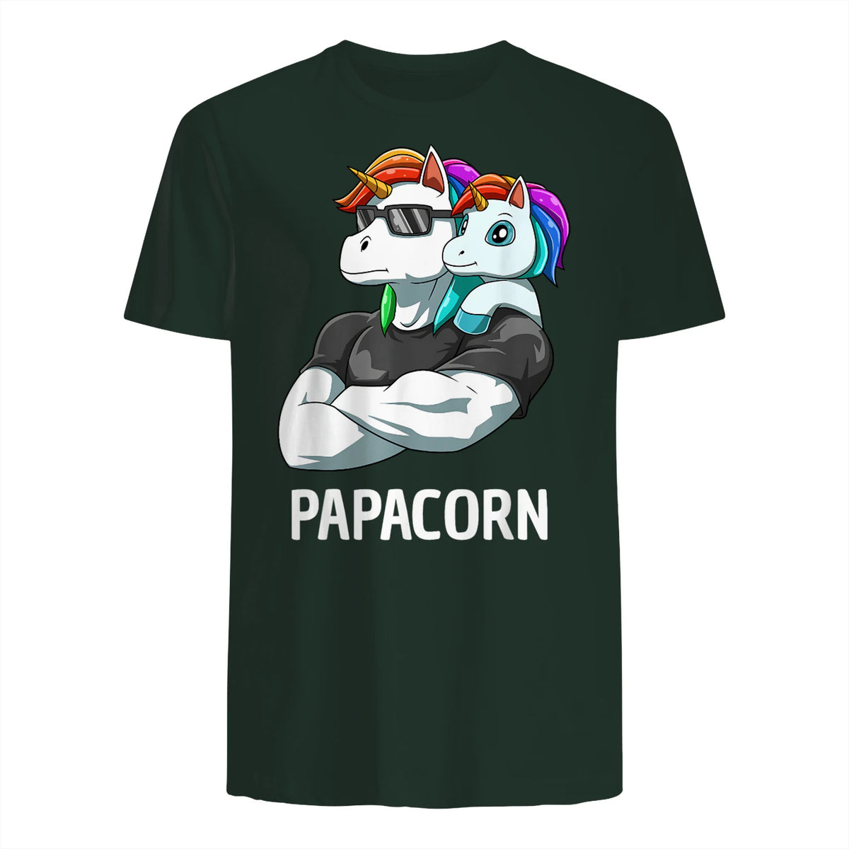 Papacorn Vater Tochter Einhörner in Forest Green - back view